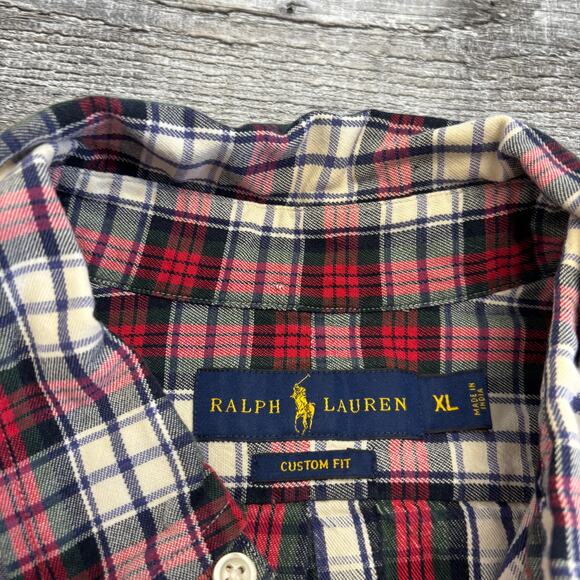 Ralph Lauren Red Green Mens XL Pony Button Down‎ Flannel Shirt Tartan Plaid - Picture 4 of 8
